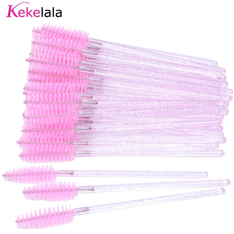 50Pcs/Bottle Eyelash Extension Brushes with Container Eyebrow Eye Lash Mascara Wands Spoolies in Case Wholesale