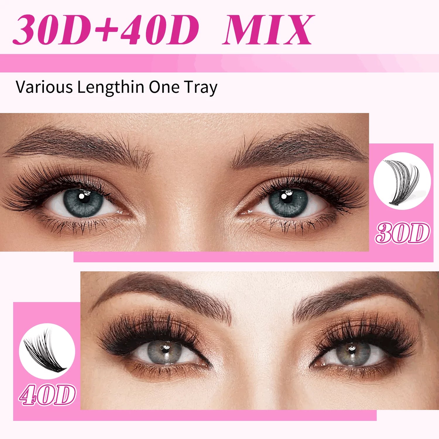 DIY Lash Extension Kit 280Pcs Individual Lashes Cluster Eyelash Extension Kit 30D+40D 9-16Mm Mix Lash Clusters with Lash Bond and Seal and Lash Applicator Tool