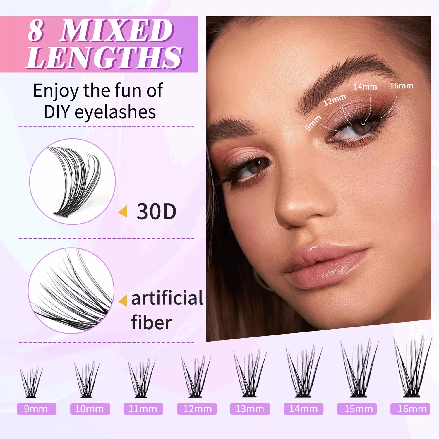 DIY Lash Extension Kit 240Pcs Individual Lashes Cluster Eyelash Extension Kit 30D 9-16Mm Mix Lash Clusters with Lash Bond and Seal and Lash Applicator Tool for Self Application at Home