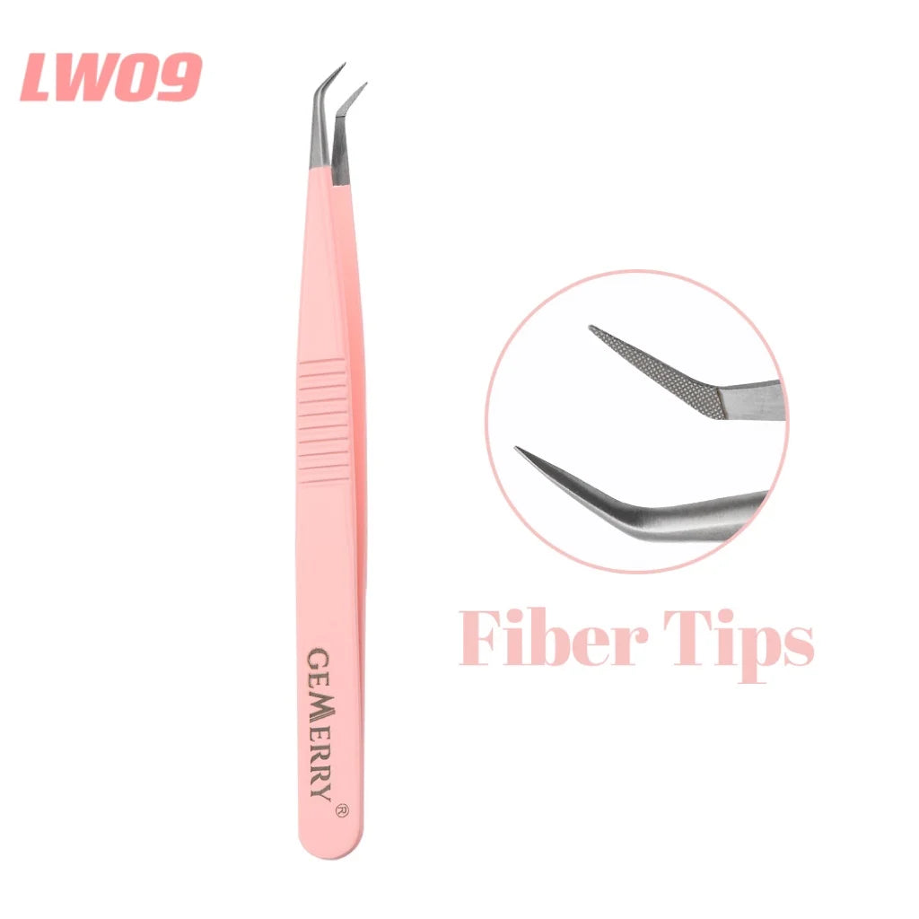 1 Pcs Pink Stainless Steel Tweezers Eyelash Extensions High Precision Anti-Static Tweezers with Fiber Tips Makeup Tools