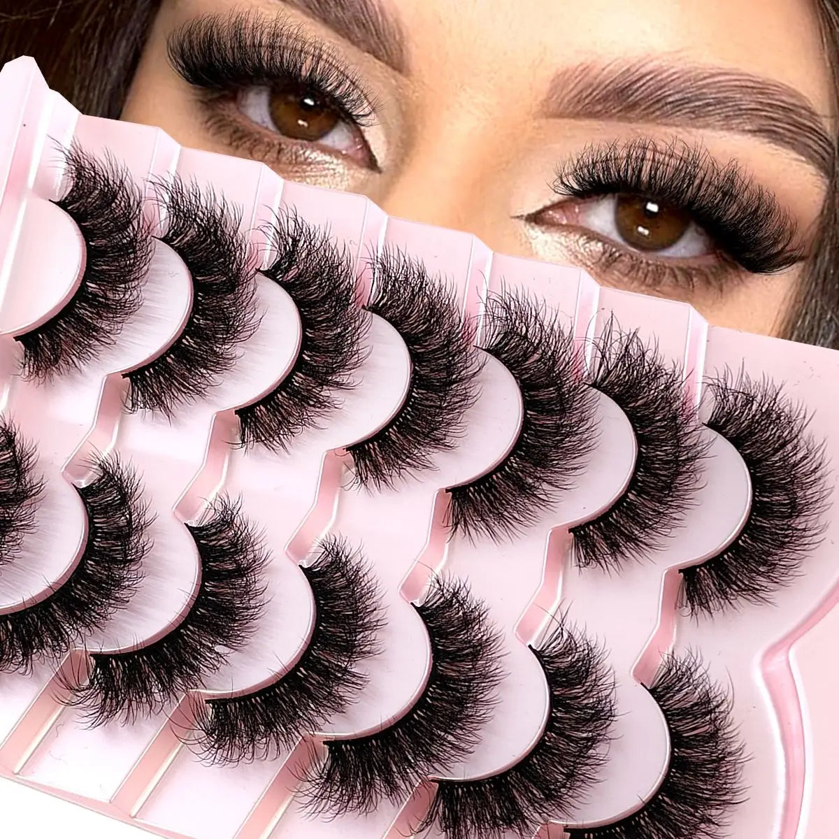 Mink Lashes Natural Look False Eyelashes Wispy Cat Eye Lashes Fluffy 3D Mink Lashes Natural Fake Lashes Strip Lashes Pack 7Pairs