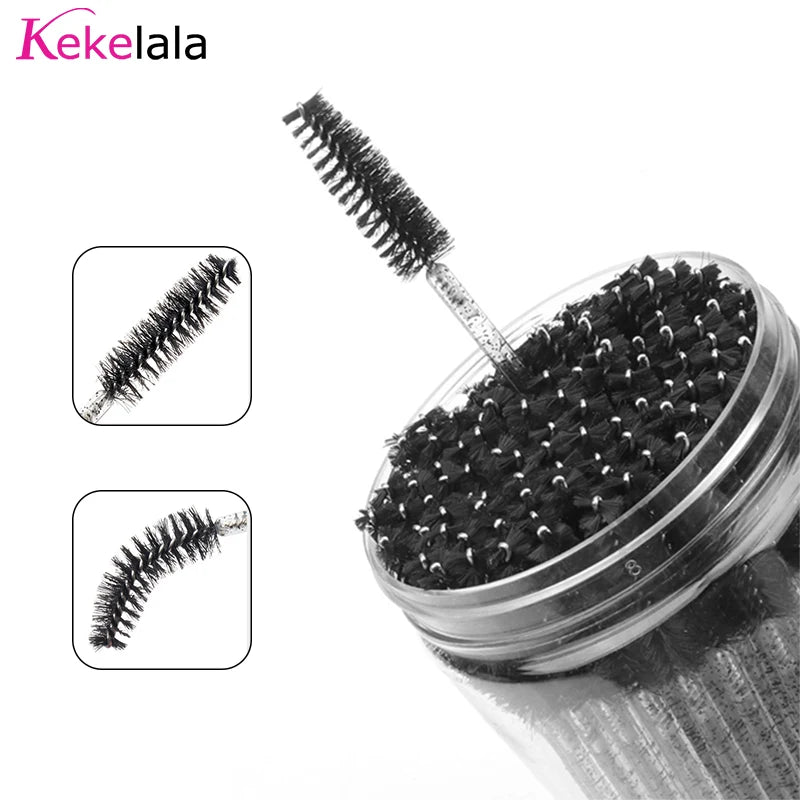 50Pcs/Bottle Eyelash Extension Brushes with Container Eyebrow Eye Lash Mascara Wands Spoolies in Case Wholesale