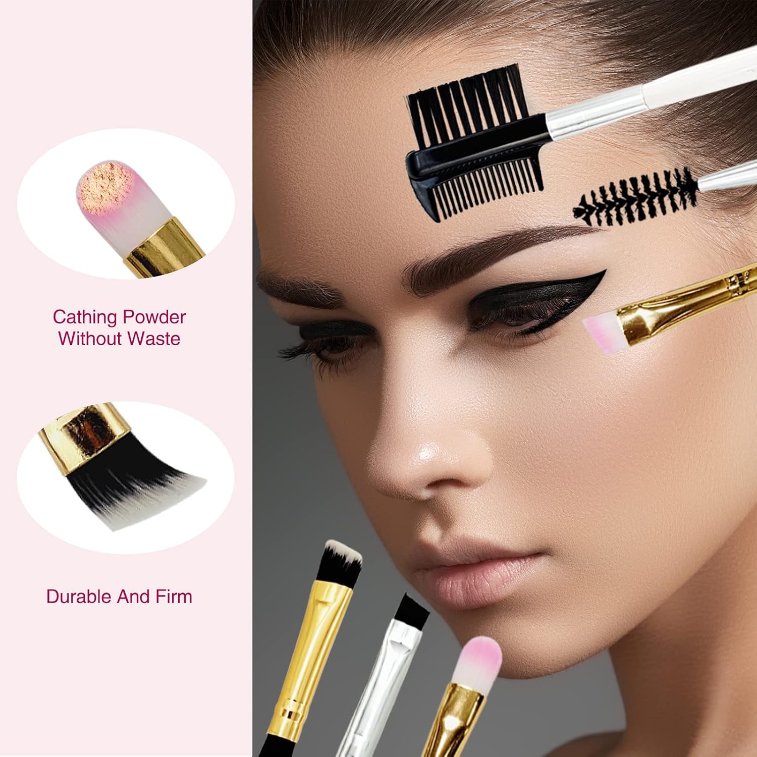 Eyebrow Brush and Comb Set, Eye Brow Brush, Professional Spoolie Brushes, Firm Thin Angled Eyebrow Brush, Eyeliner Brush Kit, Precision Application &amp; Blending (Complete)