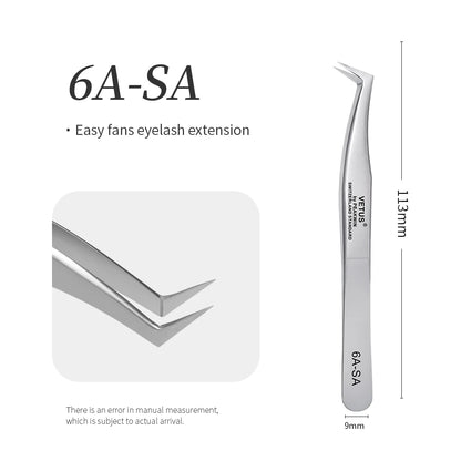 VETUS SA Series Tweezers False Eyelashes Extension Tweezers Stainless Steel Hyperfine Antimagnetic Eyebrow Volume Lash Tweezers