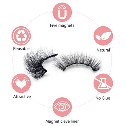 Magnetic Eyelashes with Eyeliner Kit - 10 Pairs Magnetic Eyelashes with 2 Pcs Eyeliner