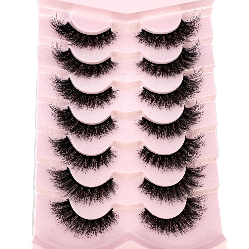 Mink Lashes Natural Look False Eyelashes Wispy Cat Eye Lashes Fluffy 3D Mink Lashes Natural Fake Lashes Strip Lashes Pack 7Pairs