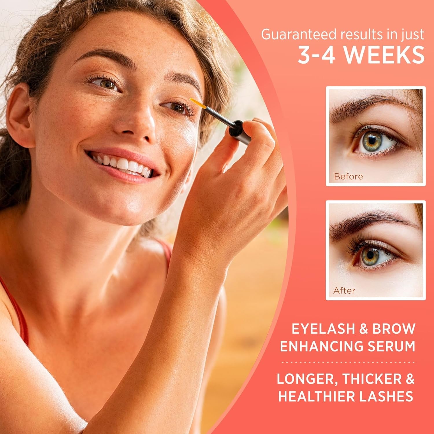 Eyelash and Brow Growth Serum, Irritation Free Formula, Guaranteed Results in 3-4 Weeks for Longer, Thicker, and Fuller Eyelashes