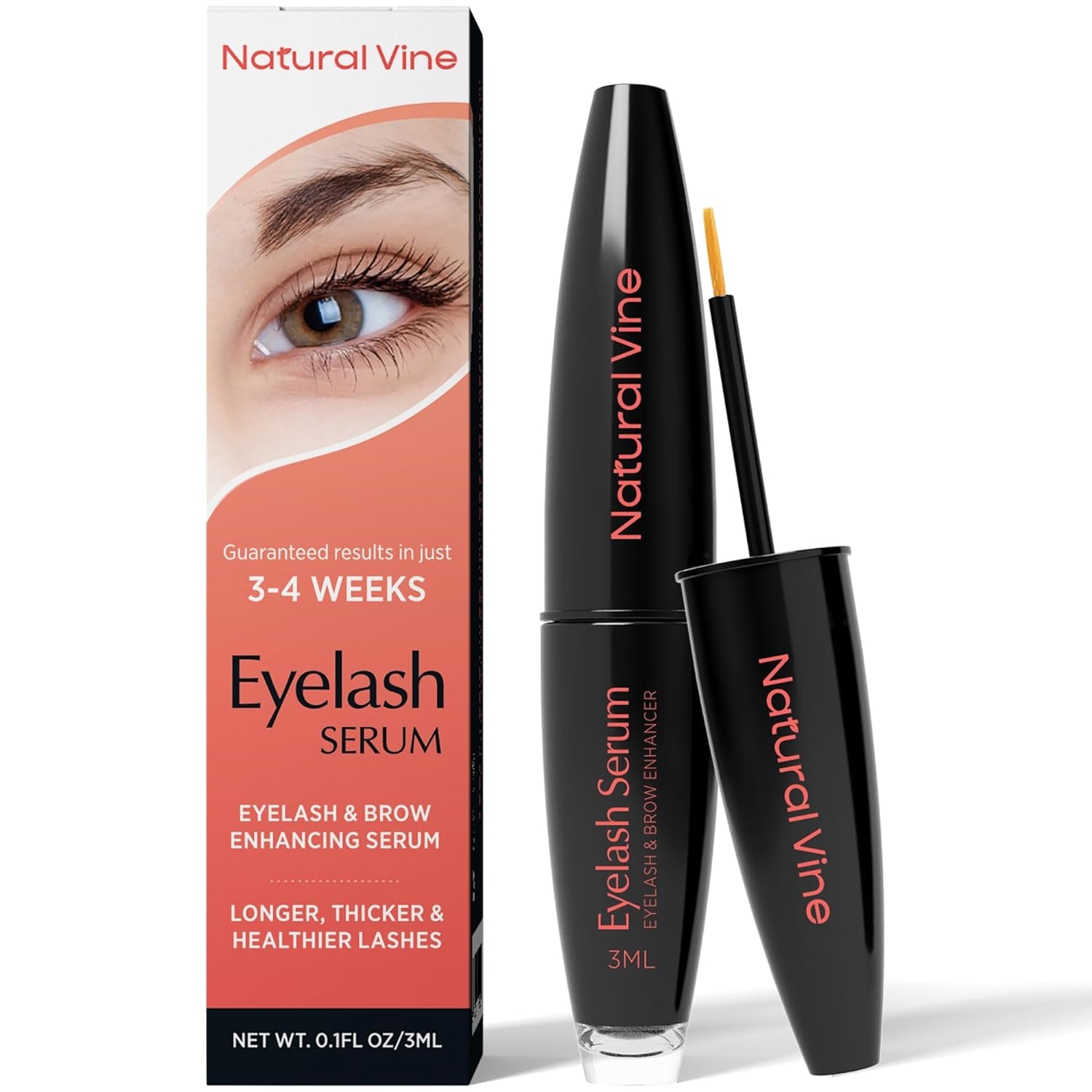 Eyelash and Brow Growth Serum, Irritation Free Formula, Guaranteed Results in 3-4 Weeks for Longer, Thicker, and Fuller Eyelashes