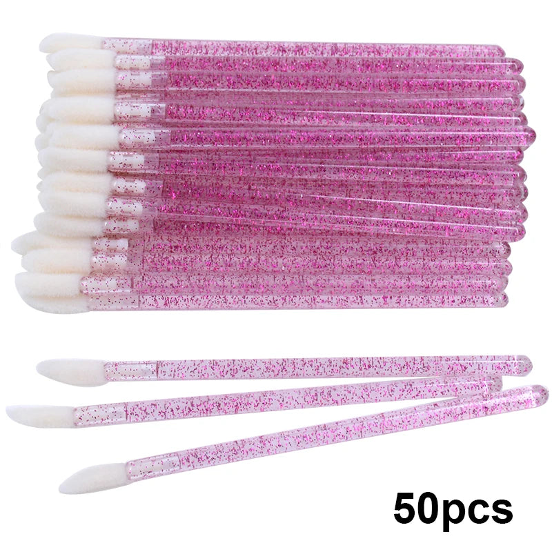 50Pcs Disposable Lip Brush Makeup Mascara Wands Solid Stick Lipgloss Lipstick Brushes Micro Beauty Applicators Wands