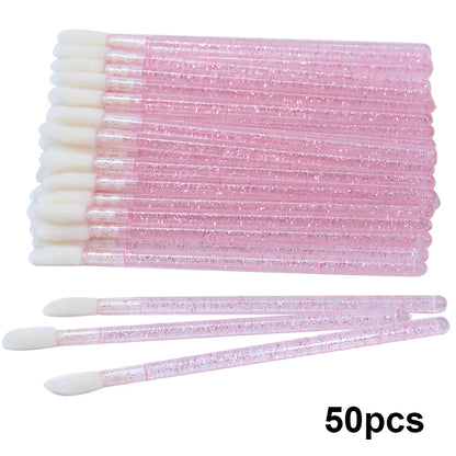 50Pcs Disposable Lip Brush Makeup Mascara Wands Solid Stick Lipgloss Lipstick Brushes Micro Beauty Applicators Wands