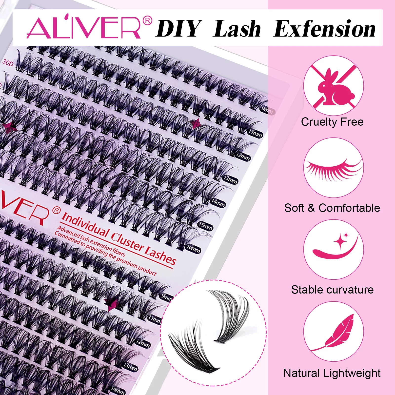 DIY Lash Extension Kit 280Pcs Individual Lashes Cluster Eyelash Extension Kit 30D+40D 9-16Mm Mix Lash Clusters with Lash Bond and Seal and Lash Applicator Tool