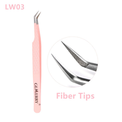 1 Pcs Pink Stainless Steel Tweezers Eyelash Extensions High Precision Anti-Static Tweezers with Fiber Tips Makeup Tools