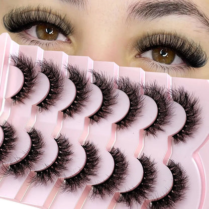 Mink Lashes Natural Look False Eyelashes Wispy Cat Eye Lashes Fluffy 3D Mink Lashes Natural Fake Lashes Strip Lashes Pack 7Pairs