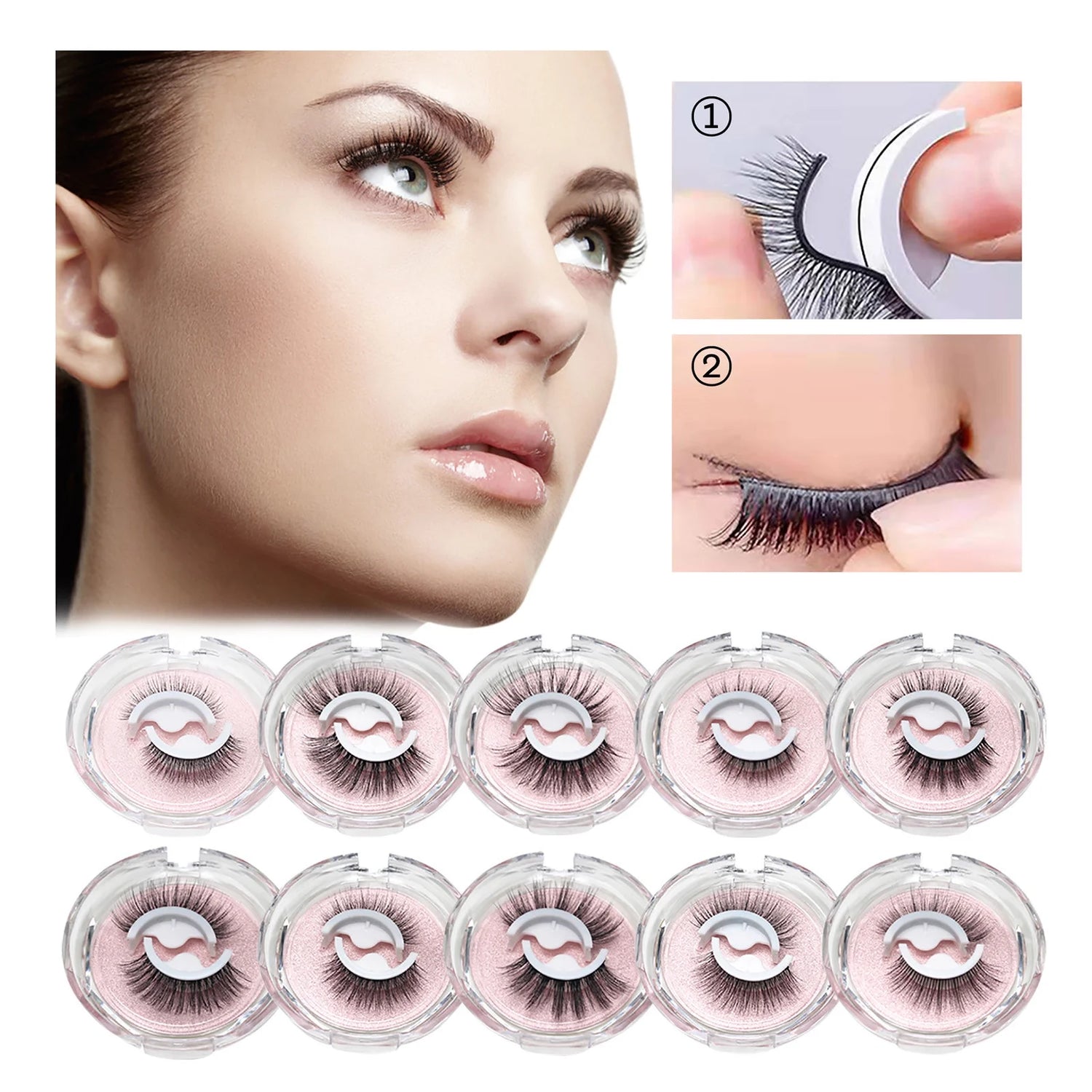 Reusable Self Adhesive Eyelashes without Glue Natural False Eyelashes Wispy Long Extension Eyelashes Pack Makeup Thick Eyelashes Soft