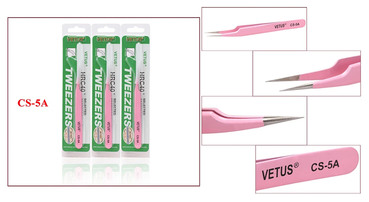 VETUS SA Series Tweezers False Eyelashes Extension Tweezers Stainless Steel Hyperfine Antimagnetic Eyebrow Volume Lash Tweezers