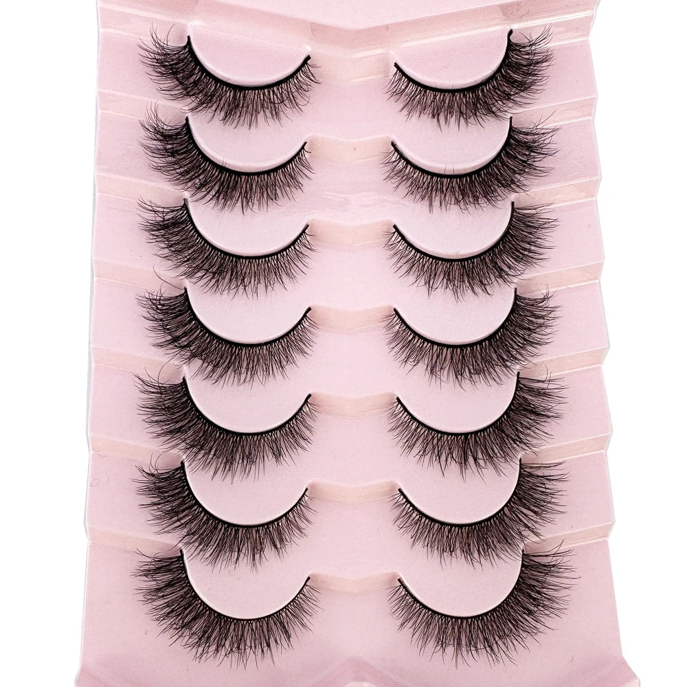 Mink Lashes Natural Look False Eyelashes Wispy Cat Eye Lashes Fluffy 3D Mink Lashes Natural Fake Lashes Strip Lashes Pack 7Pairs