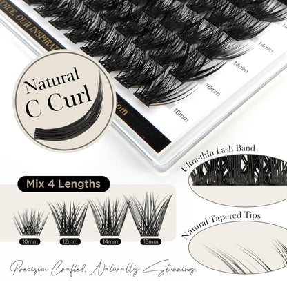 Lash Clusters C Curl, Volume Cluster Lashes Eyelash Extensions, Thin Band Eyelash Clusters Soft Spiky Wispy Cluster Lashes, Fluffy Individual Lash DIY at Home, 132 Pcs