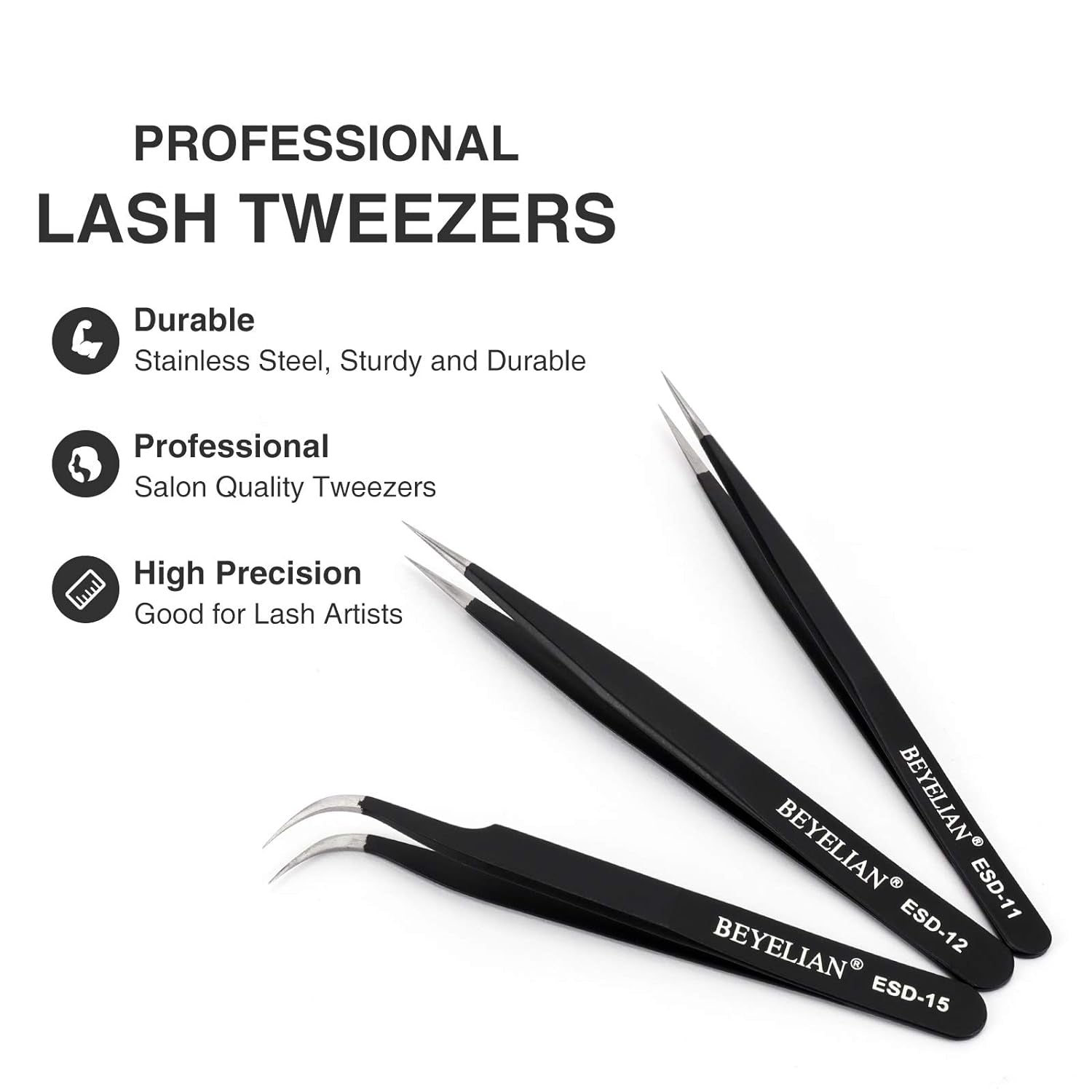 Eyelash Extension Tweezers Set, Pack of 3 Professional Lash Tweezers, Isolation &amp; Classic Volume Lashes Tweezers Kit