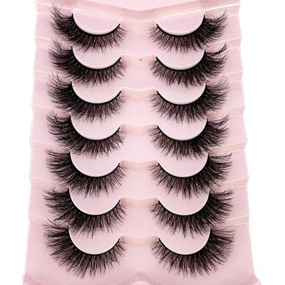 Mink Lashes Natural Look False Eyelashes Wispy Cat Eye Lashes Fluffy 3D Mink Lashes Natural Fake Lashes Strip Lashes Pack 7Pairs