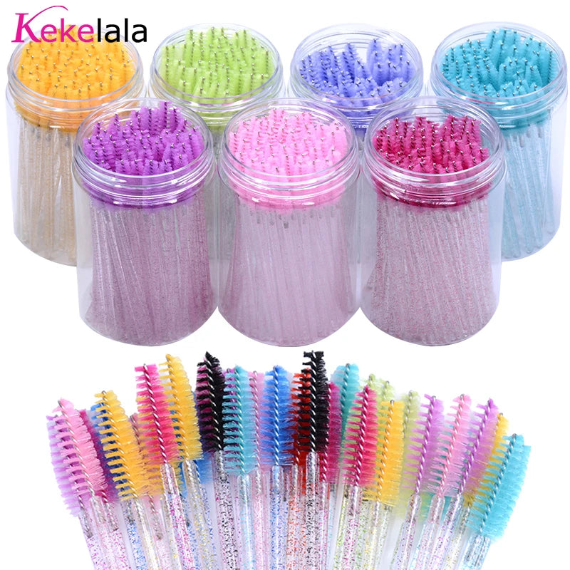 50Pcs/Bottle Eyelash Extension Brushes with Container Eyebrow Eye Lash Mascara Wands Spoolies in Case Wholesale