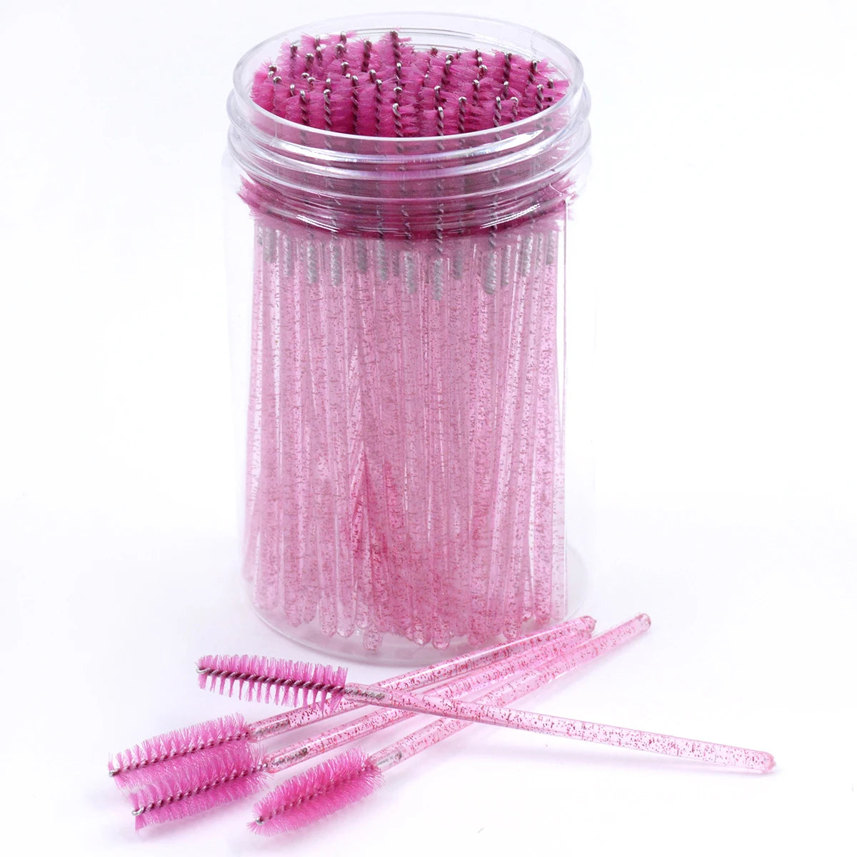 50Pcs/Bottle Eyelash Extension Brushes with Container Eyebrow Eye Lash Mascara Wands Spoolies in Case Wholesale