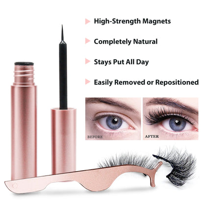 Magnetic Eyelashes with Eyeliner Kit - 10 Pairs Magnetic Eyelashes with 2 Pcs Eyeliner