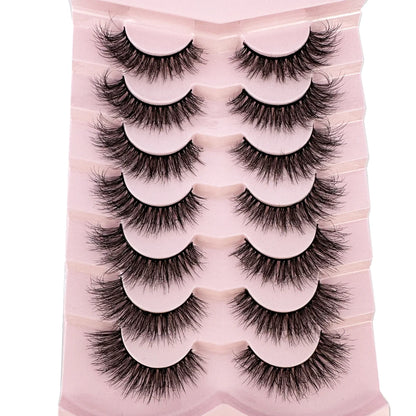 Mink Lashes Natural Look False Eyelashes Wispy Cat Eye Lashes Fluffy 3D Mink Lashes Natural Fake Lashes Strip Lashes Pack 7Pairs