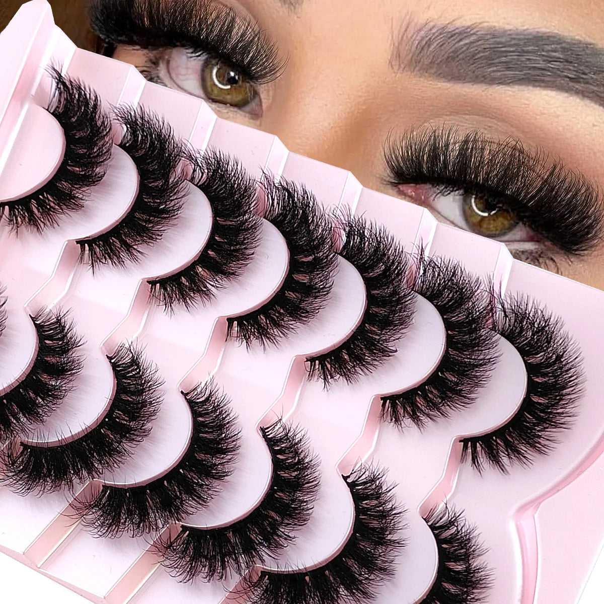 Mink Lashes Natural Look False Eyelashes Wispy Cat Eye Lashes Fluffy 3D Mink Lashes Natural Fake Lashes Strip Lashes Pack 7Pairs