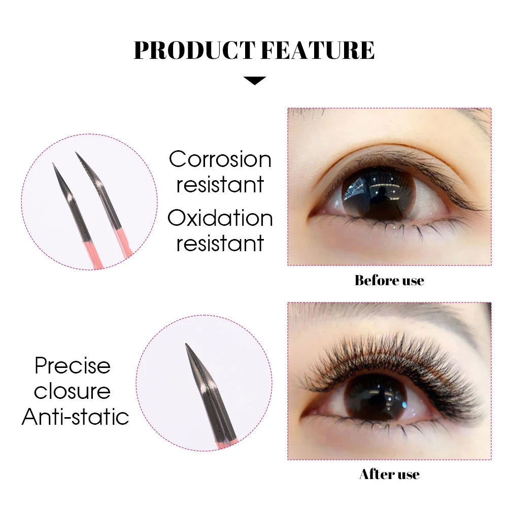 1 Pcs Pink Stainless Steel Tweezers Eyelash Extensions High Precision Anti-Static Tweezers with Fiber Tips Makeup Tools