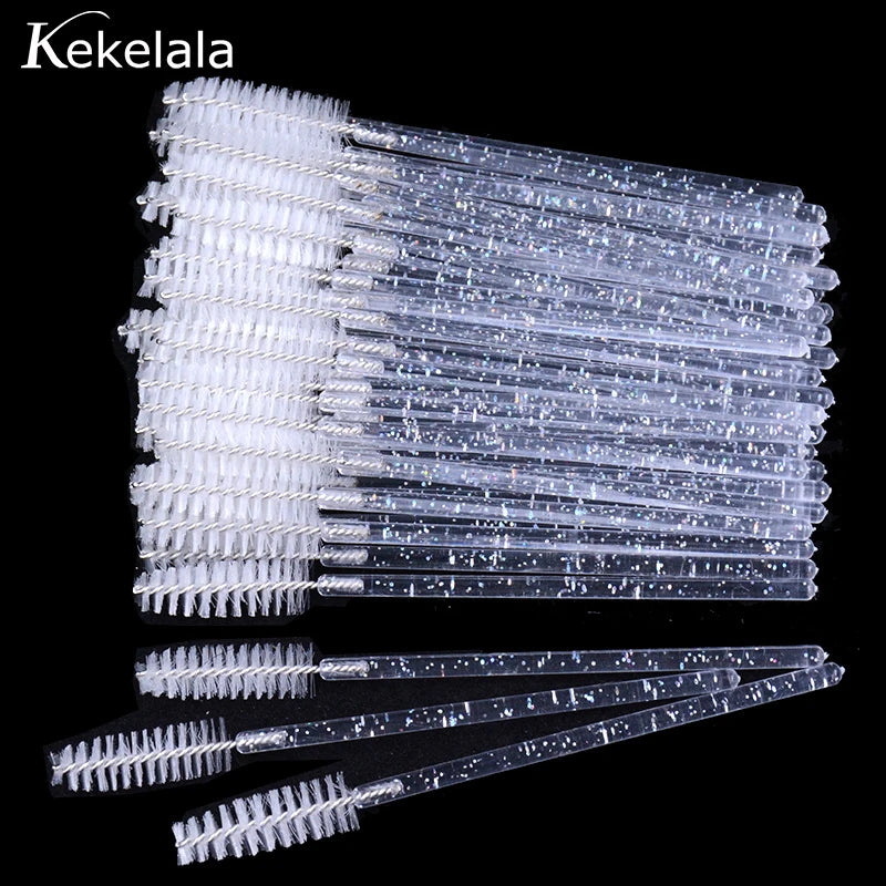 50Pcs/Bottle Eyelash Extension Brushes with Container Eyebrow Eye Lash Mascara Wands Spoolies in Case Wholesale