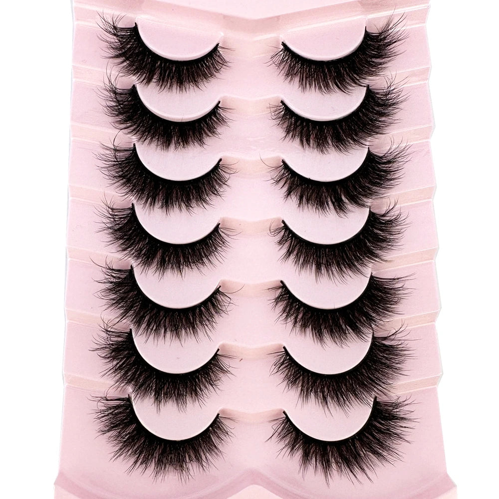 Mink Lashes Natural Look False Eyelashes Wispy Cat Eye Lashes Fluffy 3D Mink Lashes Natural Fake Lashes Strip Lashes Pack 7Pairs