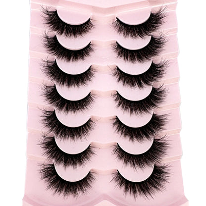 Mink Lashes Natural Look False Eyelashes Wispy Cat Eye Lashes Fluffy 3D Mink Lashes Natural Fake Lashes Strip Lashes Pack 7Pairs