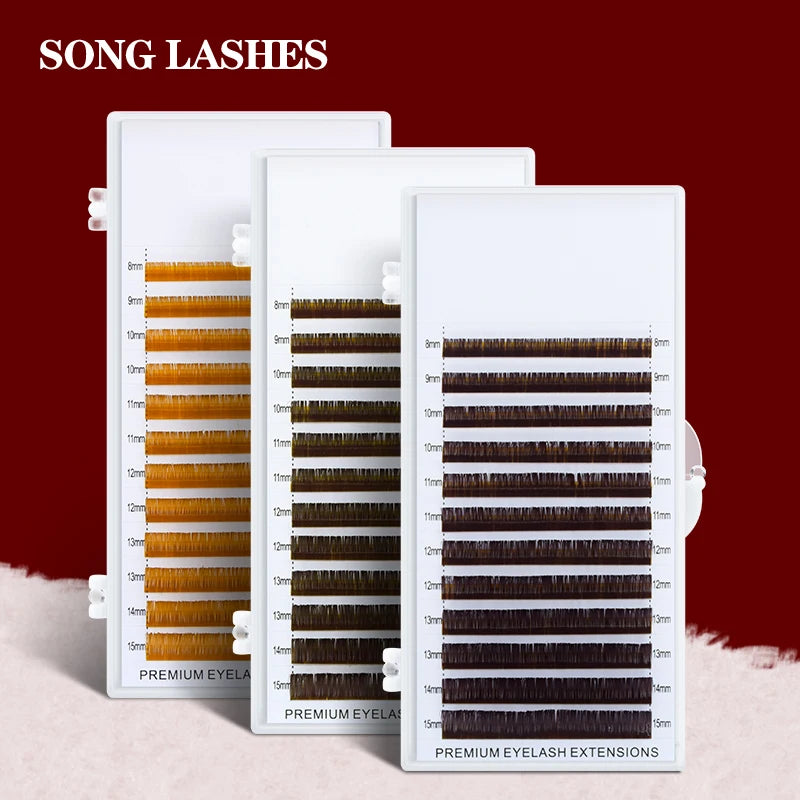 SONG LASHES  make up tool High Quality brown eyelash extensions for salon False lashes 12 lines per tray