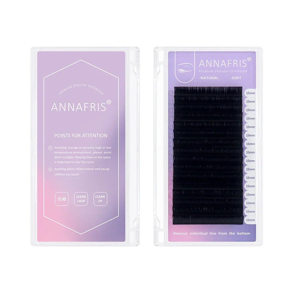 ANNAFRIS 16rows/Tray Matte Black C D DD Curl Individual Eyelash Extension