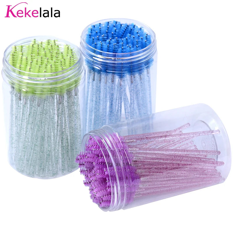 50Pcs/Bottle Eyelash Extension Brushes with Container Eyebrow Eye Lash Mascara Wands Spoolies in Case Wholesale