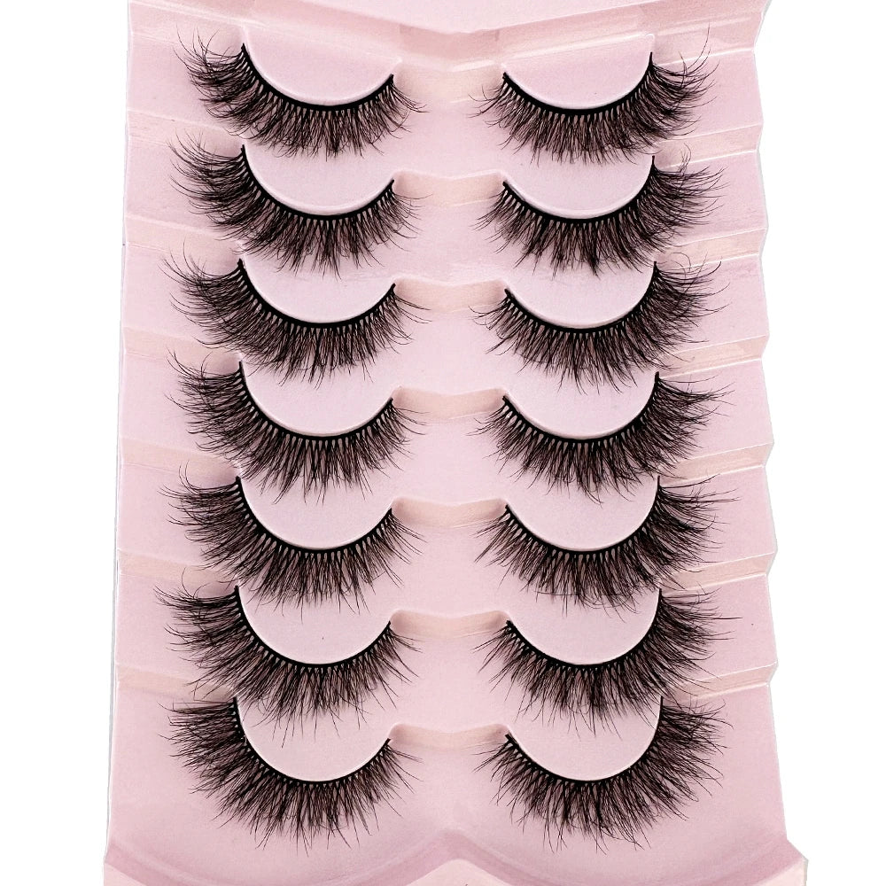 Mink Lashes Natural Look False Eyelashes Wispy Cat Eye Lashes Fluffy 3D Mink Lashes Natural Fake Lashes Strip Lashes Pack 7Pairs