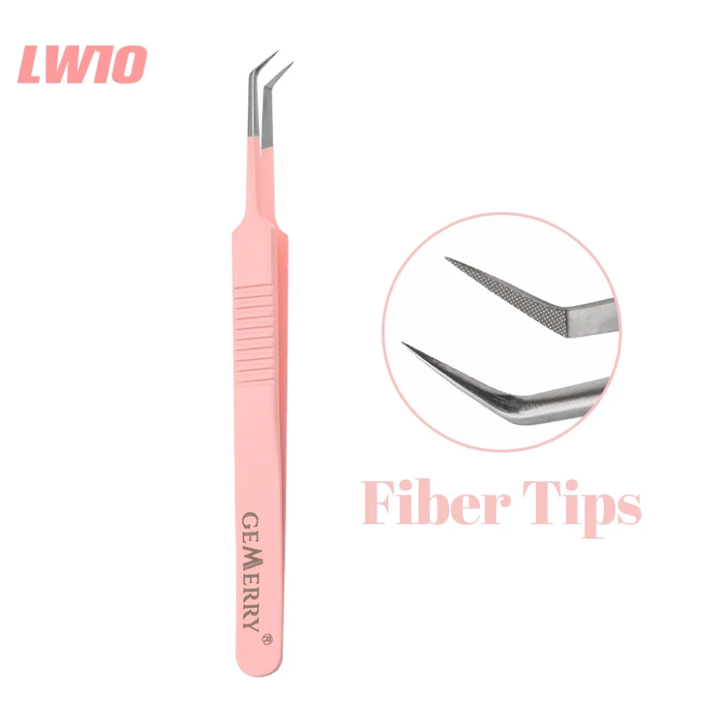 1 Pcs Pink Stainless Steel Tweezers Eyelash Extensions High Precision Anti-Static Tweezers with Fiber Tips Makeup Tools