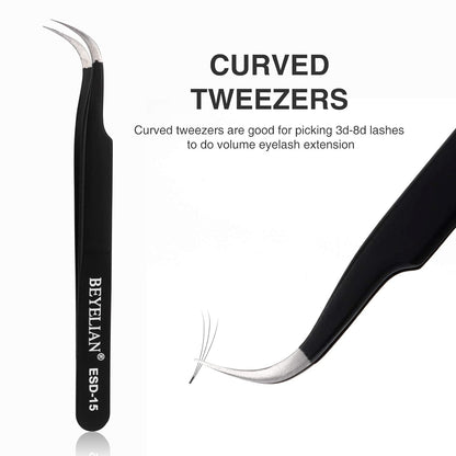 Eyelash Extension Tweezers Set, Pack of 3 Professional Lash Tweezers, Isolation &amp; Classic Volume Lashes Tweezers Kit