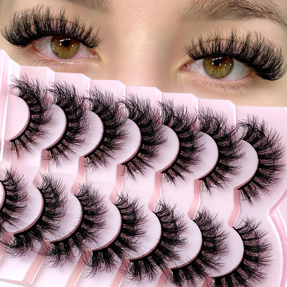 Mink Lashes Natural Look False Eyelashes Wispy Cat Eye Lashes Fluffy 3D Mink Lashes Natural Fake Lashes Strip Lashes Pack 7Pairs