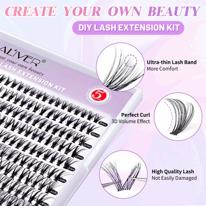 DIY Lash Extension Kit 240Pcs Individual Lashes Cluster Eyelash Extension Kit 30D 9-16Mm Mix Lash Clusters with Lash Bond and Seal and Lash Applicator Tool for Self Application at Home