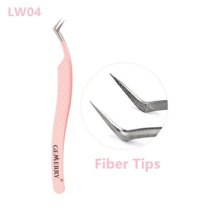 1 Pcs Pink Stainless Steel Tweezers Eyelash Extensions High Precision Anti-Static Tweezers with Fiber Tips Makeup Tools