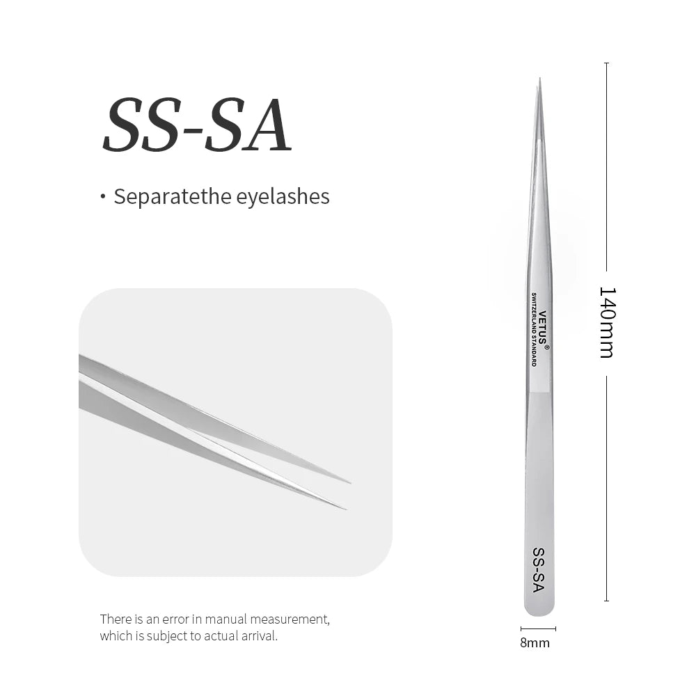 VETUS SA Series Tweezers False Eyelashes Extension Tweezers Stainless Steel Hyperfine Antimagnetic Eyebrow Volume Lash Tweezers