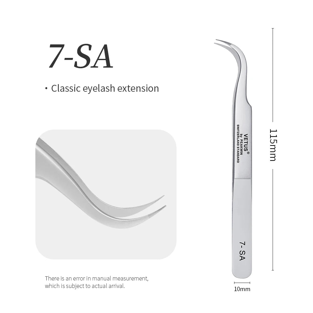 VETUS SA Series Tweezers False Eyelashes Extension Tweezers Stainless Steel Hyperfine Antimagnetic Eyebrow Volume Lash Tweezers