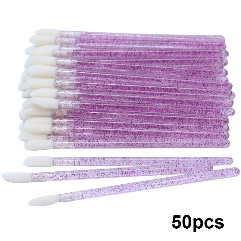 50Pcs Disposable Lip Brush Makeup Mascara Wands Solid Stick Lipgloss Lipstick Brushes Micro Beauty Applicators Wands