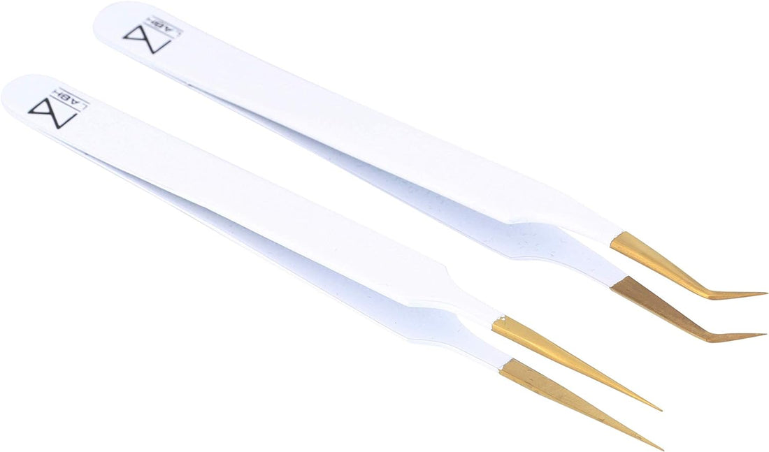 LASH Eyelash Extension Tweezers (Set of 2) - Professional &amp; Precision Lash Tweezers for Eyelash Extensions - Volue &amp; Straight Tweezer for Stunning Results (White)