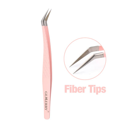 1 Pcs Pink Stainless Steel Tweezers Eyelash Extensions High Precision Anti-Static Tweezers with Fiber Tips Makeup Tools