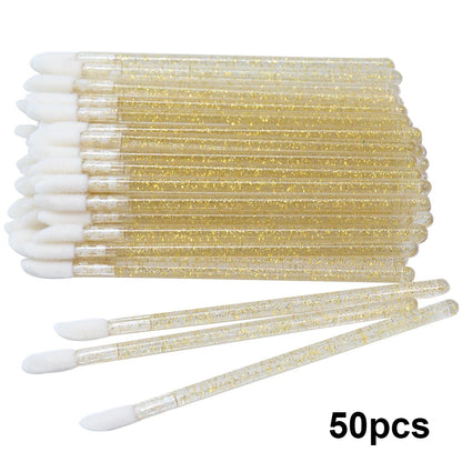 50Pcs Disposable Lip Brush Makeup Mascara Wands Solid Stick Lipgloss Lipstick Brushes Micro Beauty Applicators Wands