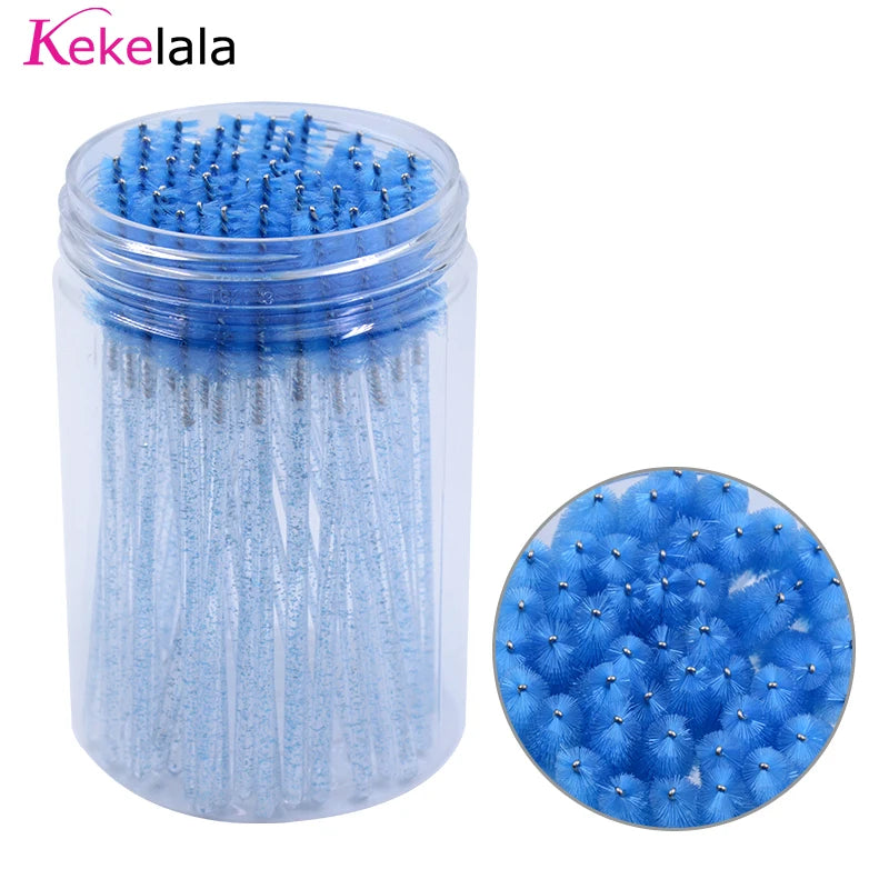 50Pcs/Bottle Eyelash Extension Brushes with Container Eyebrow Eye Lash Mascara Wands Spoolies in Case Wholesale