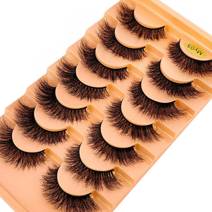 Mink Lashes Natural Look False Eyelashes Wispy Cat Eye Lashes Fluffy 3D Mink Lashes Natural Fake Lashes Strip Lashes Pack 7Pairs