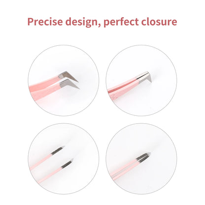 1 Pcs Pink Stainless Steel Tweezers Eyelash Extensions High Precision Anti-Static Tweezers with Fiber Tips Makeup Tools